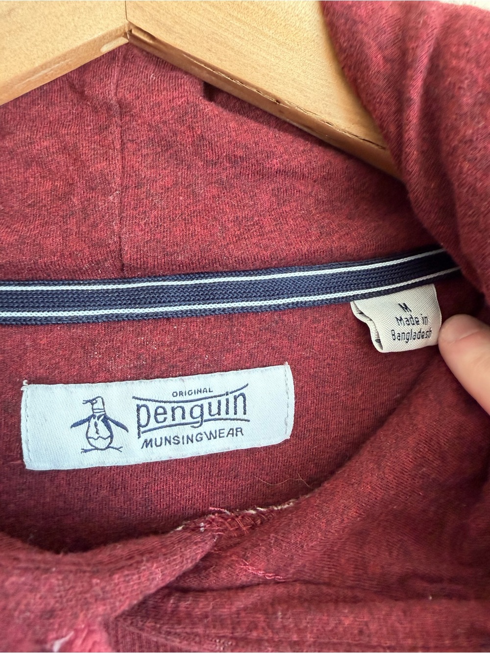 Original Penguin Munsingwear TV Pete Fleece Hoodie Men's M Burgundy Slim Fit - Picture 2 of 9